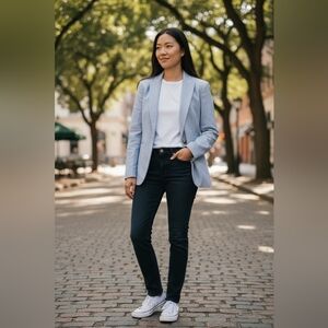 J.Crew Factory Dusty Peri Linen Blend Blazer Gold Button Jacket